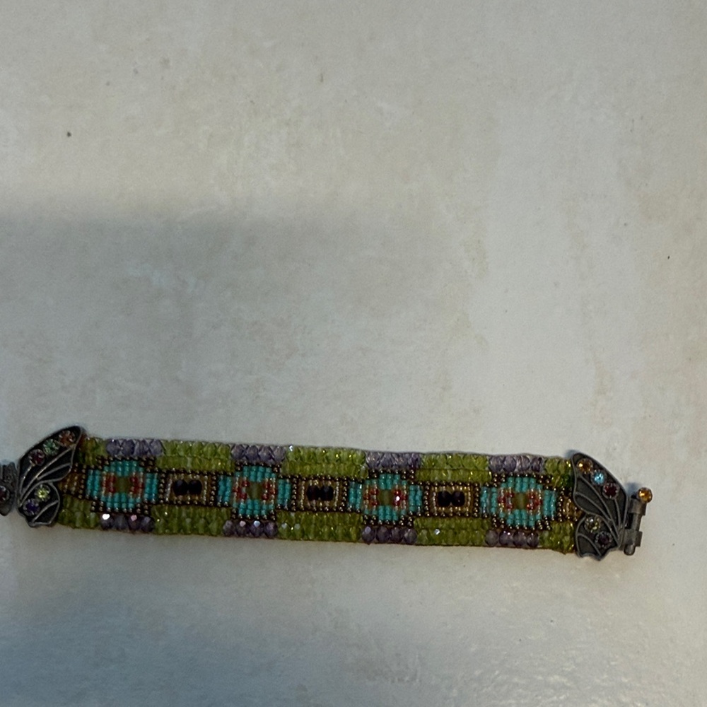 Beaded Bracelet with Green and Purple Accents